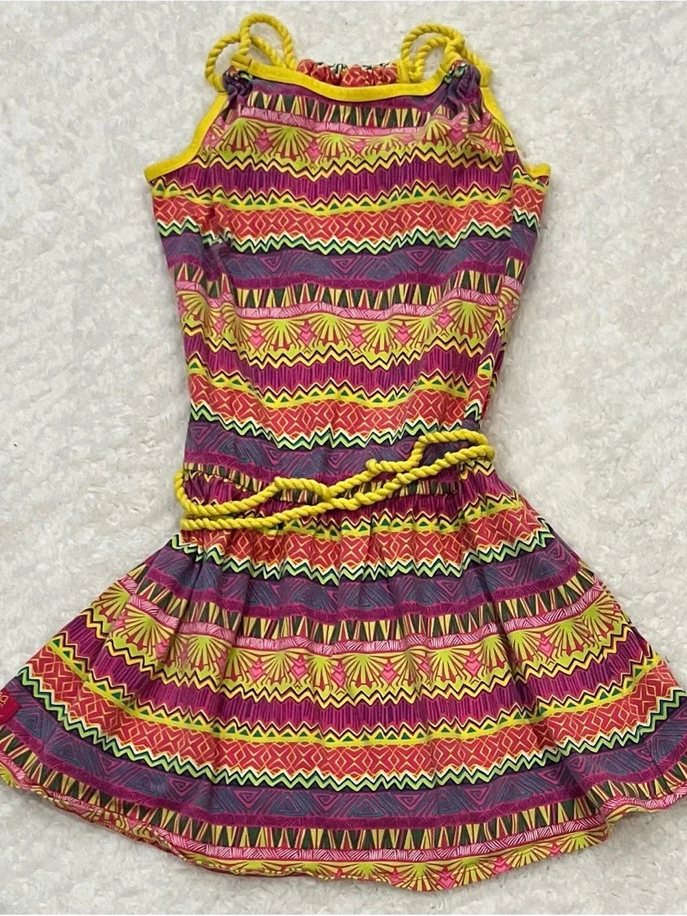 American Girl Leah Tribal Print Dress with Rope Belt - Yellow Accent